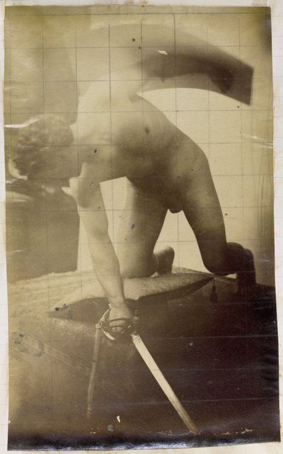 Tutkimus miesalastomallista, polvillaan miekka ja kilpi käsissä, Jacques de Lalaingin työpajassa tekijältä Jacques Lalaing (attributed to)