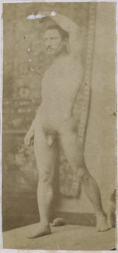 Tutkimus miespuolisesta alastonmallista, joka seisoo pystyssä ja katsottuna vinosti edestä, Jacques de Lalaingin studiossa tekijältä Jacques Lalaing (attributed to)
