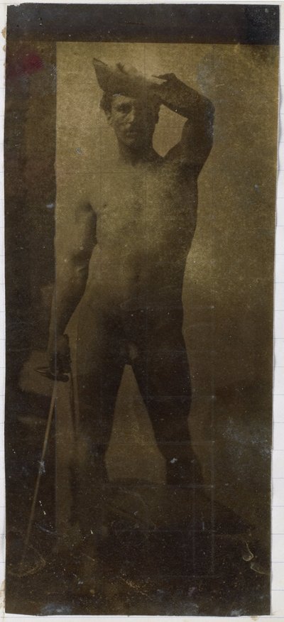 Tutkimus miespuolisesta alastonmallista, joka seisoo pystyssä ja edestä katsottuna, Jacques de Lalaingin studiossa tekijältä Jacques Lalaing (attributed to)