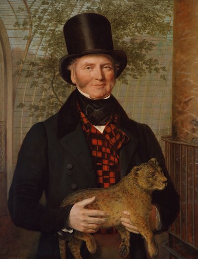 Muotokuva Edward Crossista pitelemässä leijonanpentua, 1838 tekijältä Jacques Laurent Agasse