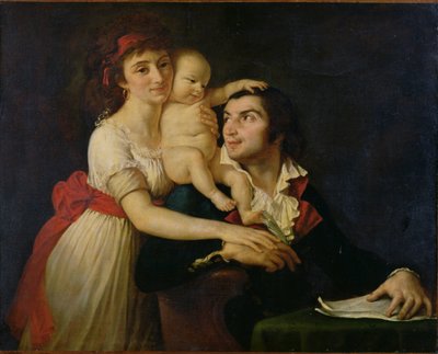 Camille Desmoulins (1760-94) hänen vaimonsa Lucile (1771-94) ja heidän poikansa Horace-Camille (1792-1825) n. 1792 (öljy kankaalle) tekijältä Jacques Louis (workshop of) David