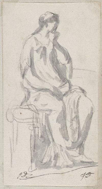 Klassinen veistos mietteliästä naisesta tekijältä Jacques Louis David