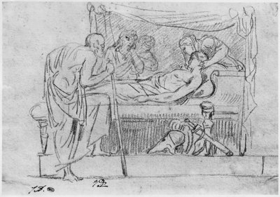 Death of Meleager (musta kynä paperilla) tekijältä Jacques Louis David