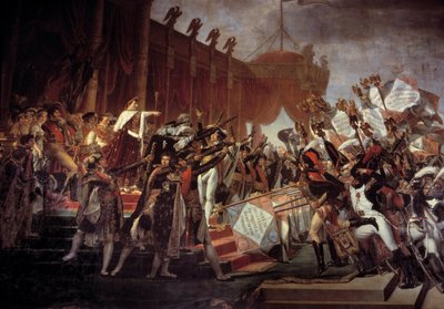 Armeen vala, joka annettu keisari Napoleon I:lle (1769-1821) kotkien jakamisen jälkeen Champ de Marsilla, 12.5.1804 Yksityiskohta. Jacques Louis Davidin (1748-1825) maalaus 1800-luvun aurinko. 6,1x9,3 m. tekijältä Jacques Louis David