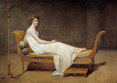 Madame Recamierin (1777 - 1849) muotokuva, Jeanne Francoise nimeltä Juliette - Jacques Louis Davidin (1748-1825) maalaus tekijältä Jacques Louis David