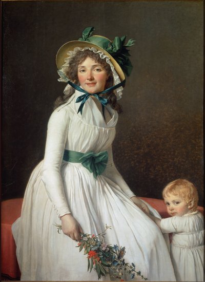 Muotokuva Madame Seriziatista, taiteilijan vaimon sisaresta poikansa Emilen kanssa - öljy kankaalle tekijältä Jacques Louis David
