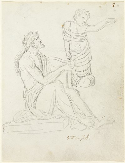 Istuva mies ja kapaloitu vauva tekijältä Jacques Louis David