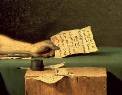 Maratin kuolema (yksityiskohta), 1793 tekijältä Jacques Louis David