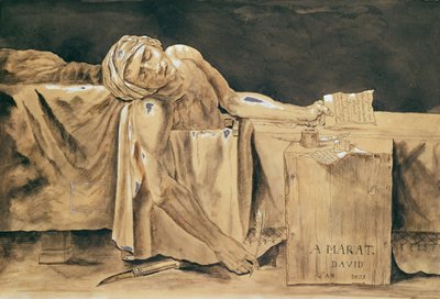 Maratin kuolema, 1793 (kynä, muste ja wc paperilla) tekijältä Jacques Louis David