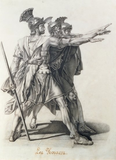 Horattien vala, Horatiin yksityiskohta (lyijykynä) tekijältä Jacques Louis David