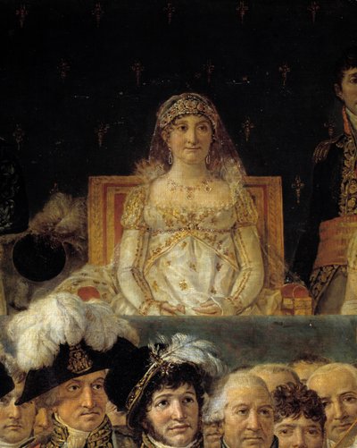 Napoleonin riitti. Yksityiskohta, joka kuvaa Laetitia Bonapartea (Letizia Maria Ramolino) (1750-1836), Napoleon I:n äitiä keisari Napoleon I Bonaparten pyhyyden ja keisarillisen Josephinen kruunauksen aikana Notre-Dame de Parisissa 2. joulukuuta 1804. Maal tekijältä Jacques Louis David