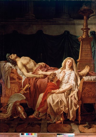 Andromaque Hectorin lesken kipu, jonka Akhilleus tappoi ja jota edustaa hänen miehensä ruumis. Jacques Louis Davidin (1748-1825) maalaus Pariisi, Louvre tekijältä Jacques Louis David