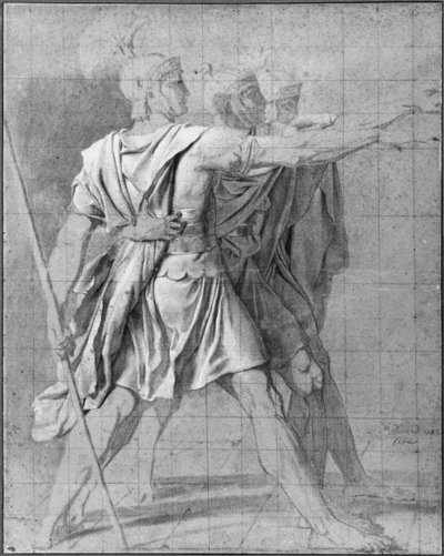 Kolme Horatii-veljestä, opiskelevat "Horatien valaa", 1785 tekijältä Jacques Louis David