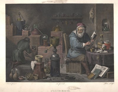 Alkemisti David Teniersin maalauksen jälkeen, 1700-luvun loppu. tekijältä Jacques Louis Perée