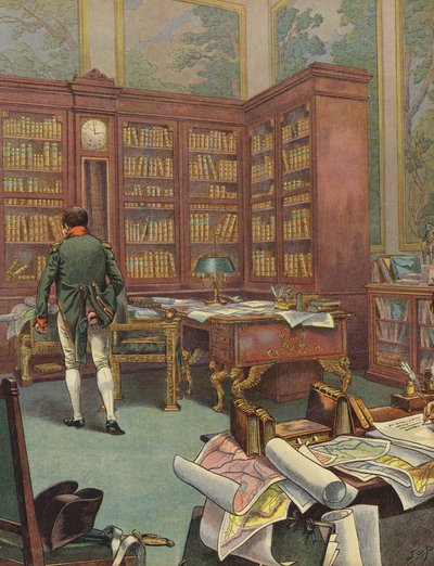 Napoleon Bonaparte konsultoi karttoja tutkimuksessaan tekijältä Jacques Marie Gaston Onfray de Breville (Job)