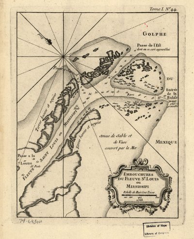 St. Louis- tai Mississippi-joen suu. 1763. LOC 74693011 tekijältä Jacques Nicolas Bellin