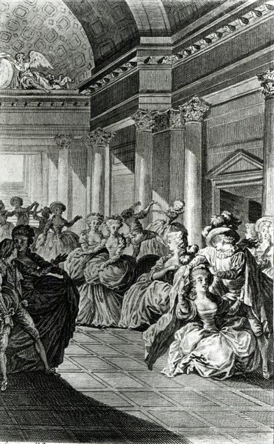 "Hän palauttaa sinut puhtaana ja siveänä miehellesi", kohtaus Pierre-Augustin Caron de Beaumarchaisin (1732-99) "Figaron häät" IV näytöksestä, kaiverrettu Claude Nicolas Malapeau (1755-1803) 1 tekijältä Jacques Philippe Joseph de Saint Quentin