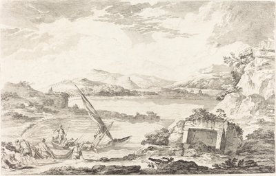 Näkymä muinaiseen Phaleronin satamaan, Ateenaan tekijältä Jacques Philippe LeBas after Julien David Le Roy