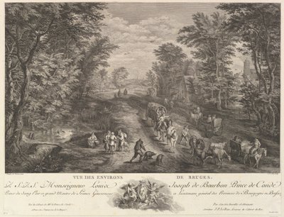 Näkymä Bruggen ympäristöön Vue des environs de Bruges. tekijältä Jacques Philippe Le Bas