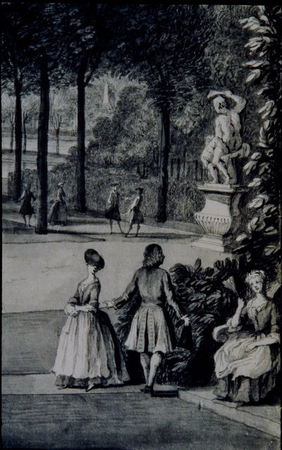 Yksityiskohta "The Poplar Grove, Lord Burlingtonin Chiswick Villa" (kynä ja muste vesivärillä paperilla) tekijältä Jacques Rigaud