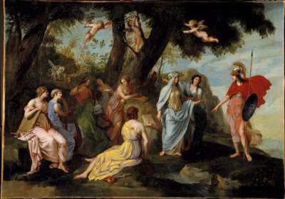 Jacques Stellan (1596-1657) maalaus Minerve in the Muses 1640 Su. 1,16x1,62 m tekijältä Jacques Stella