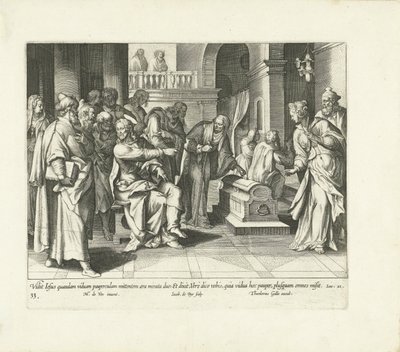 Köyhän lesken anteliaisuus Vita, passio et resvrrectio Iesv Christi (sarjan nimi) Kristuksen elämä, kärsimys ja ylösnousemus (sarjan nimi) tekijältä Jacques de Bie
