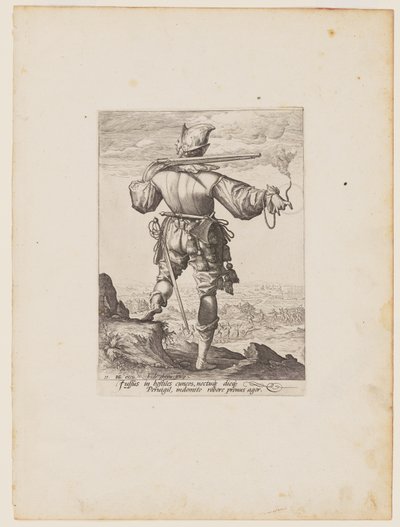 Kypäräpäinen muskettisotilas, keisari Rudolf II:n henkivartioston upseerit ja sotilaat -teoksesta. tekijältä Jacques de Gheyn II