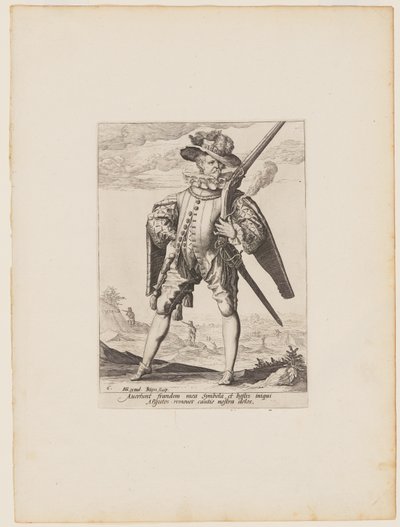 Muskettisoturi, keisari Rudolf II:n henkivartioston upseerit ja sotilaat -teoksesta tekijältä Jacques de Gheyn II