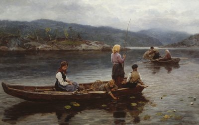 Ihmisiä kalastamassa järvellä tekijältä Jahn Ekenaes