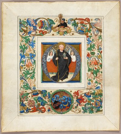 Saint Benedict, alkukirjain "O", reunafragmentit messaalista tekijältä Jakob Elsner