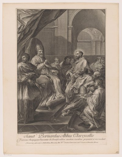 Heilige Bernardus van Clairvaux voor tauko Innocent II Saint Bernardus Abbot of Clareualis (nimi esineessä) tekijältä Jakob Frey (I)