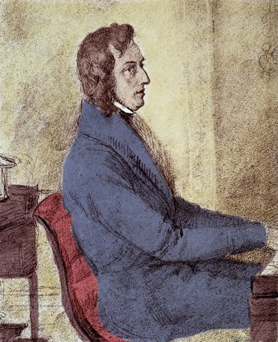 Puolalaisen säveltäjän Frederic Chopinin (1810-1849) muotokuva. - piirustus Gotzenberger tekijältä Jakob Goetzenberger