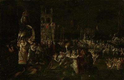 Karnevaaliilta barokkipiazzalla tekijältä Jakob Isaaksz Swanenburgh