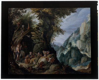 Pyhän Antoniuksen kiusaus maisemassa tekijältä Jakob Isaaksz Swanenburgh