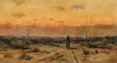 Nainen meren rannalla auringonnousun aikaan. tekijältä Jakub Schikaneder