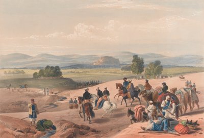 The Approach to the Fortress of Kwettah [sic], n.1839 (litografia, sävytetty) tekijältä James (after) Atkinson