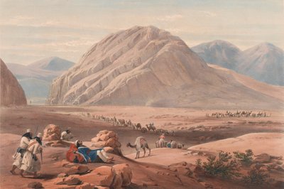 Näkymä Baba-Naunee-vuorelle, n. 1839 (litografia, sävytetty) tekijältä James (after) Atkinson