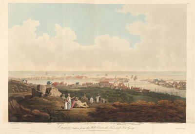 Curaçao, kahdesta näkymästä Curaçaoon kaupungin ja Fort Georgen väliseltä kukkulalta, kaiverrettu Thomas Hall tekijältä James (after) Belt