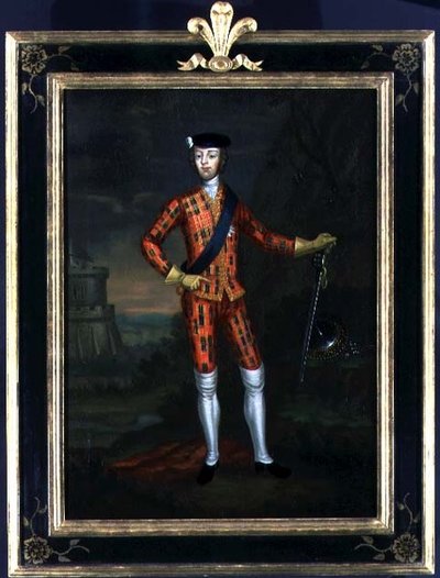"Harlequin" -muotokuva Bonnie Prince Charliesta, n. 1745 (öljy kankaalle) tekijältä James (c.1692 1767) Wasdail