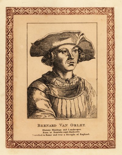 Bernard van Orley, flaamilainen renessanssitaiteilija. 1817 (etsaus) tekijältä James (c.1780 after 1820) Girtin