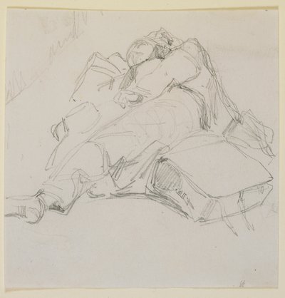 Mies nukkumassa matkatavarakasalla, 1858. tekijältä James Abbott McNeill Whistler