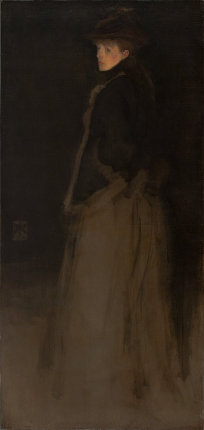 Sovitus mustana ja ruskeana, turkistakki tekijältä James Abbott McNeill Whistler