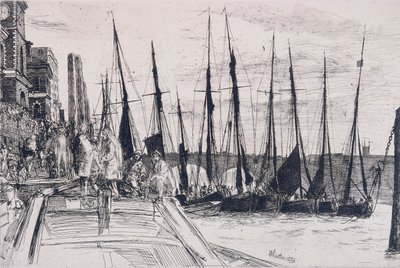 "Boats rinnalla Billingsgate", Lontoo, 1859 tekijältä James Abbott McNeill Whistler