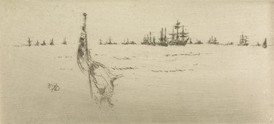 Dipping the Flag, kahdentoista etsauksen sarjasta The Naval Review, 1887 tekijältä James Abbott McNeill Whistler