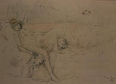Draped hahmo makuuasennossa (litho) tekijältä James Abbott McNeill Whistler