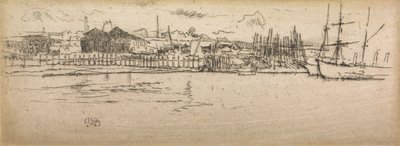 Dry-Dock, Southampton, kahdentoista etsauksen sarjasta The Naval Review, 1887 tekijältä James Abbott McNeill Whistler