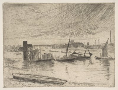 Early Morning, Battersea Battersea Dawn Cadogan Pier, 1861. tekijältä James Abbott McNeill Whistler
