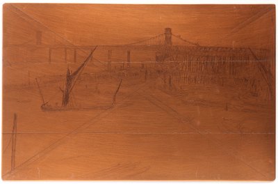 Etsauslevy: Old Hungerford Bridge, 1861. tekijältä James Abbott McNeill Whistler