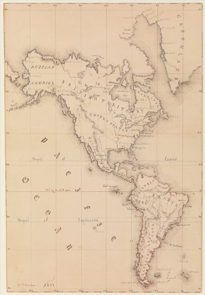 Läntisen pallonpuoliskon kartta (luonnoskirjasta) tekijältä James Abbott McNeill Whistler
