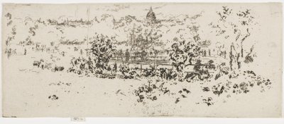 Pantheon, Luxembourg Gardens, n. 1892-1893 (etsaus paperille) tekijältä James Abbott McNeill Whistler